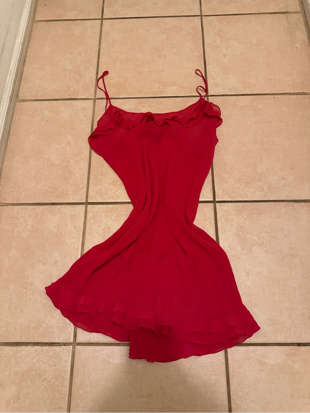 Red Spaghetti Strap Ruffle Slip Dress
